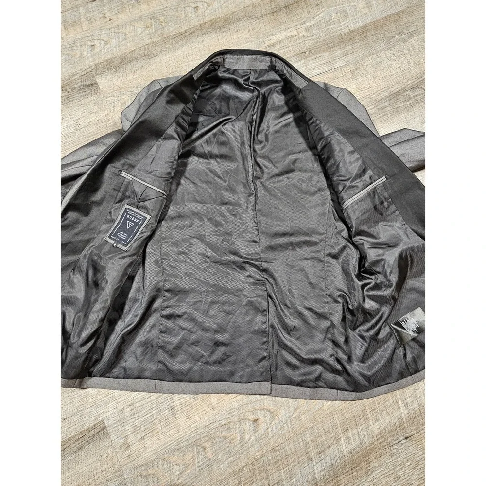 Guess‎ Mens Gray Two-Tone Single Button Slim Fit Blazer Jacket Metallic Sheen